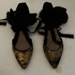 AGL flats with tie and faux fur